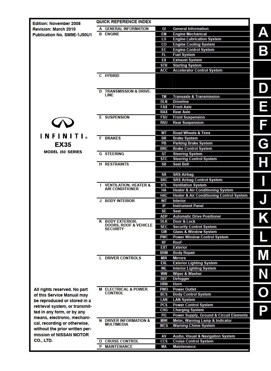 infiniti ex35 2009 workshop manual