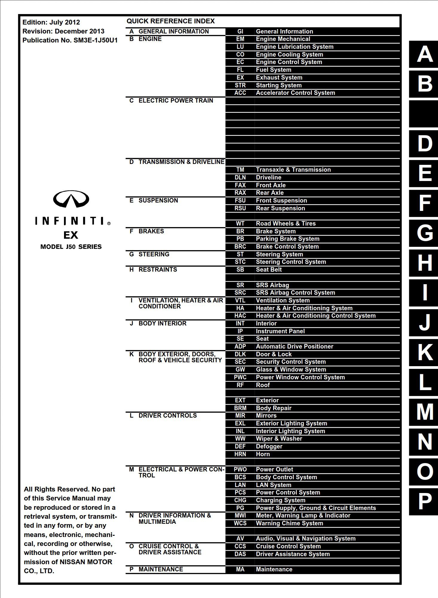 infiniti ex37 2013 workshop manual
