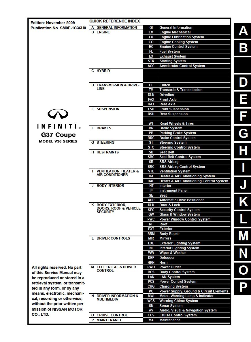 infiniti g37 coupe 2010 workshop manual