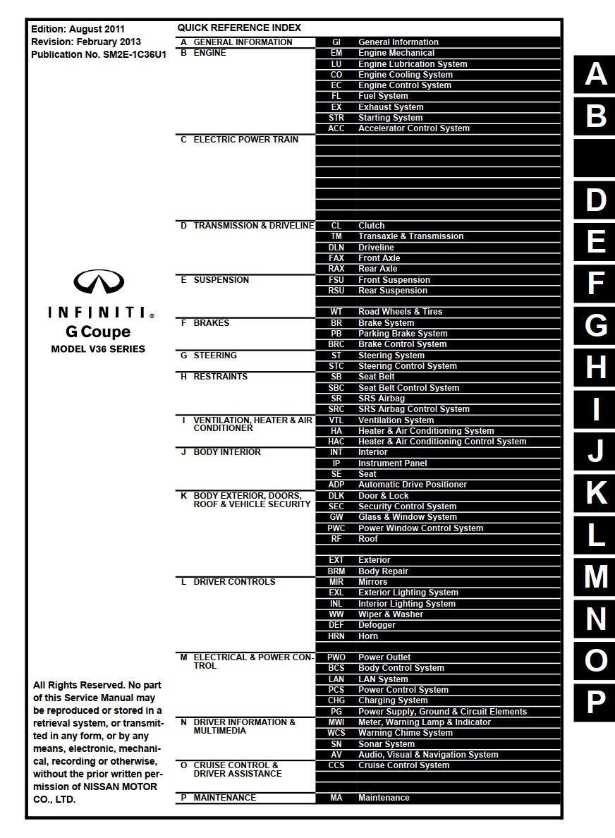 infiniti g37 coupe 2012 workshop manual