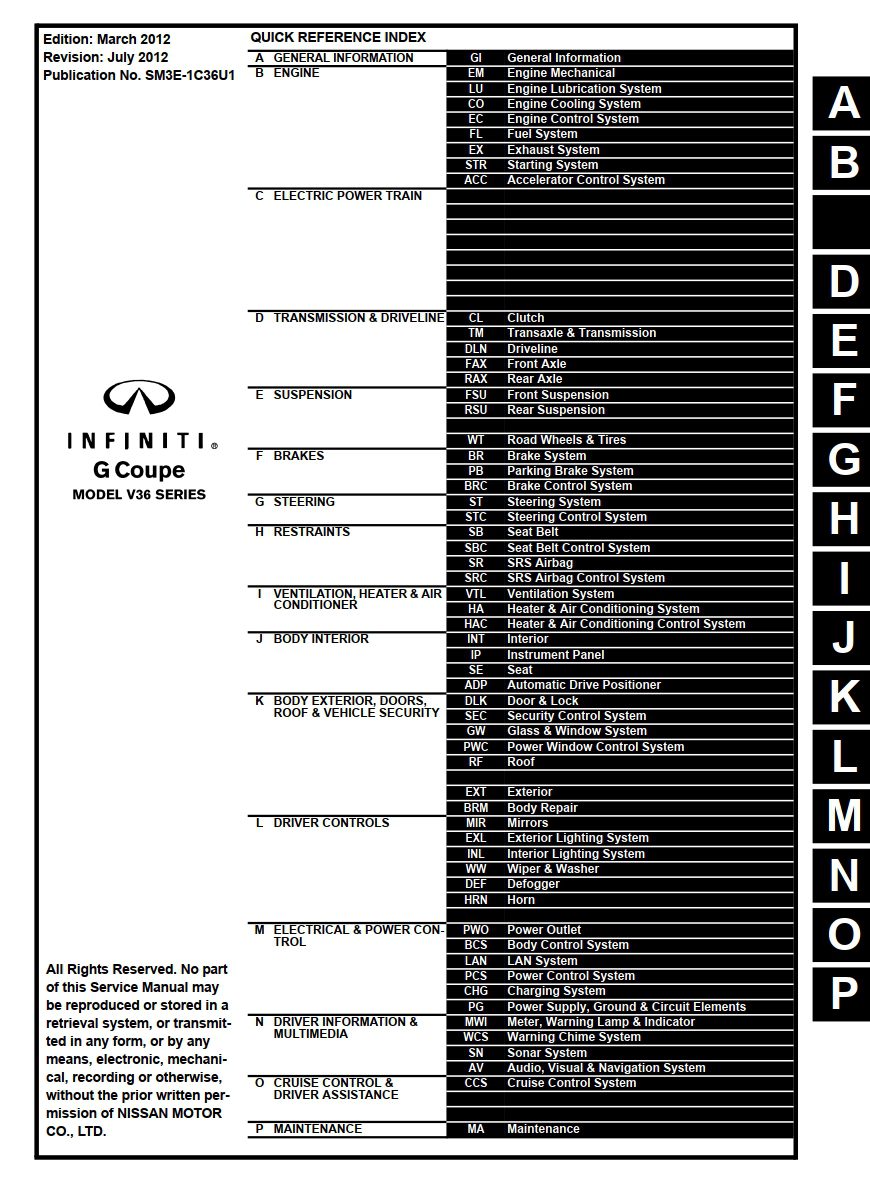 infiniti g37 coupe 2013 workshop manual