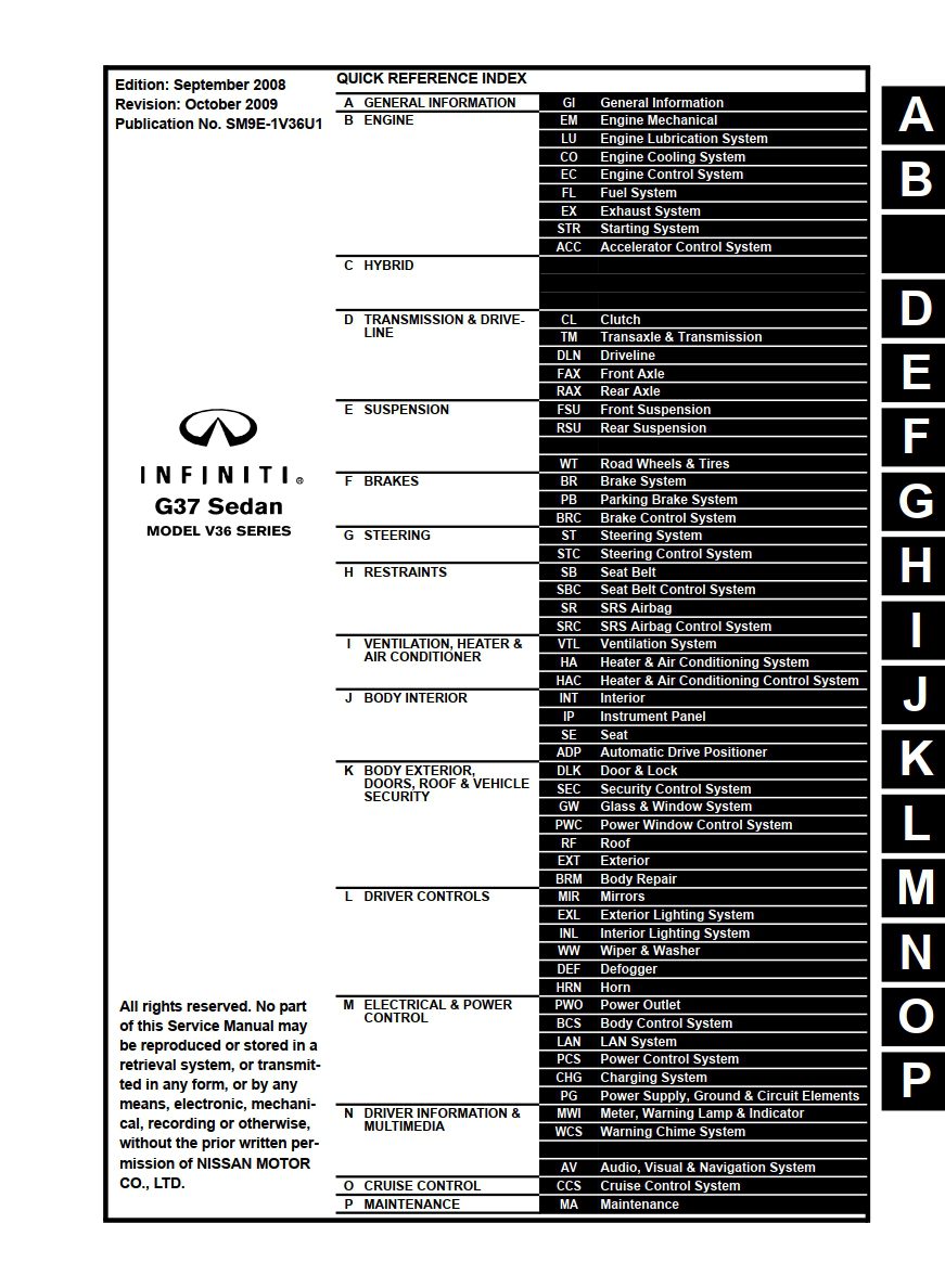 infiniti g37 sedan 2009 workshop manual