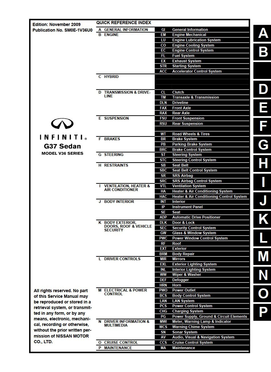 infiniti g37 sedan 2010 workshop manual