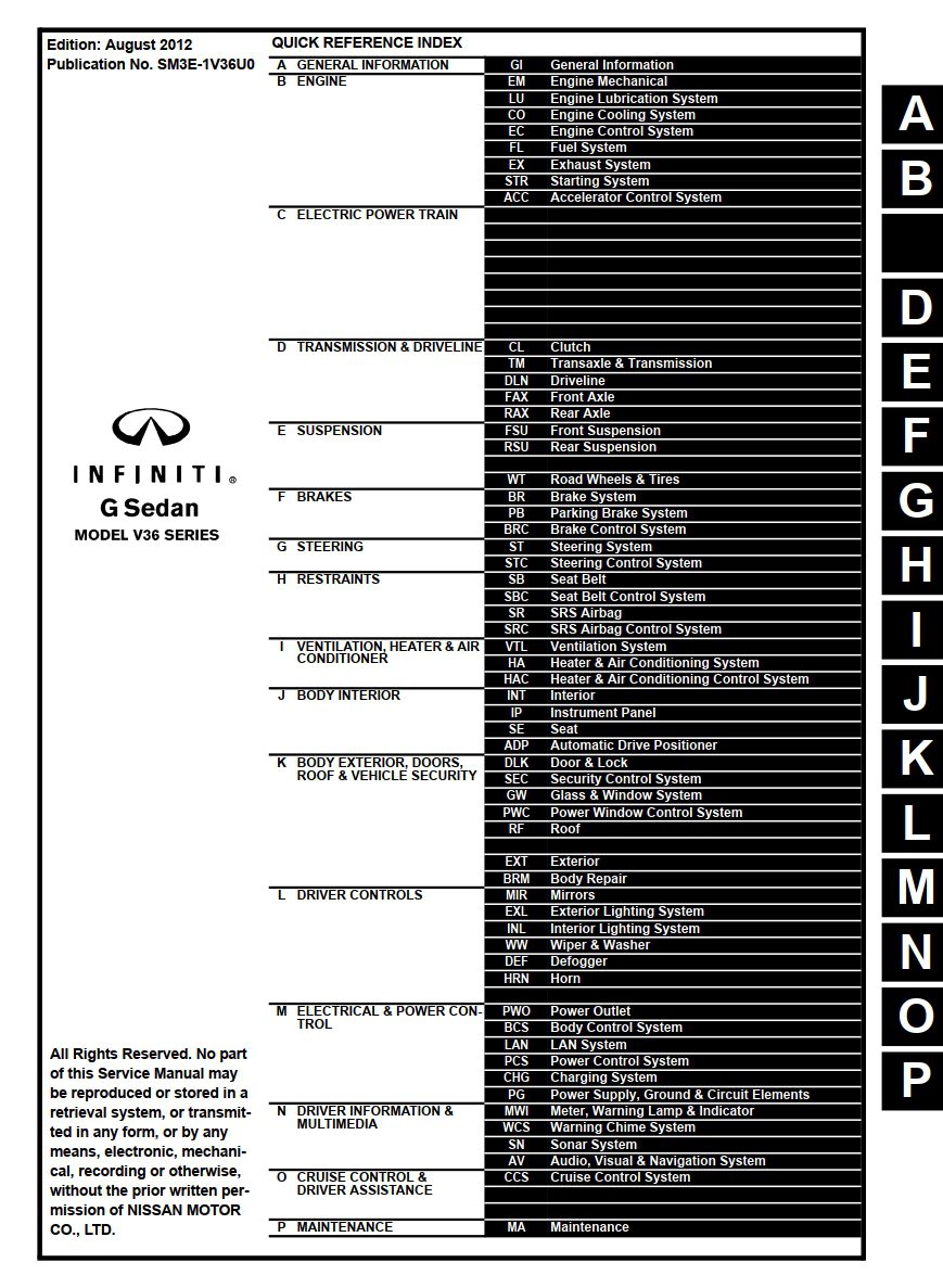 infiniti g37 sedan 2013 workshop manual