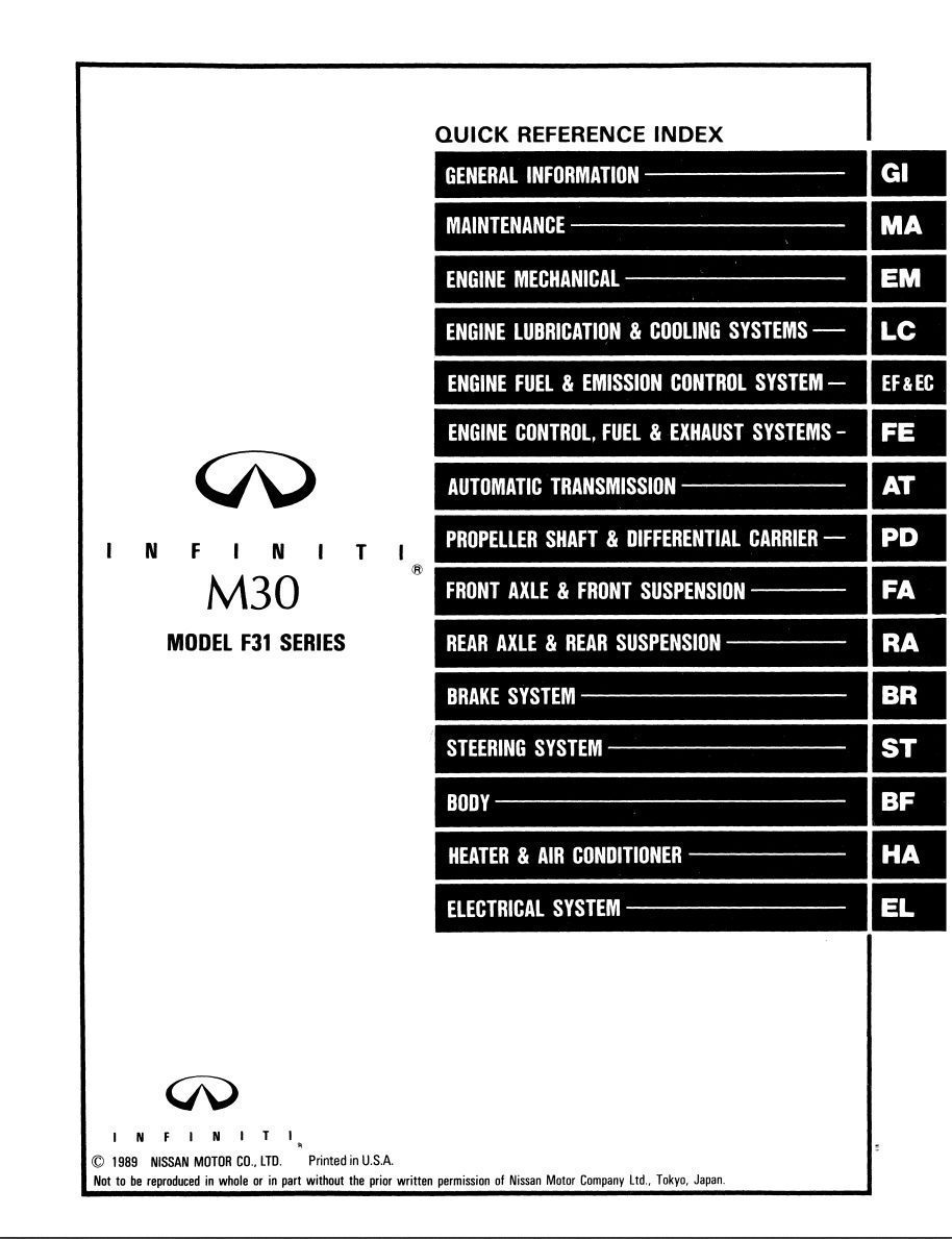 infiniti m30 1990 workshop manual