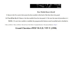 jeep grand cherokee 1998 4wd 5.2l vin y workshop manual