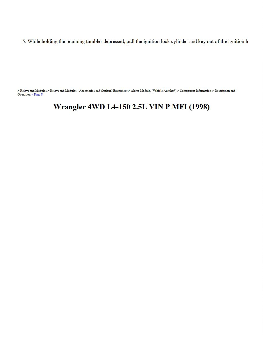 jeep wrangler 1998 4wd 2.5l vin p mfi workshop manual