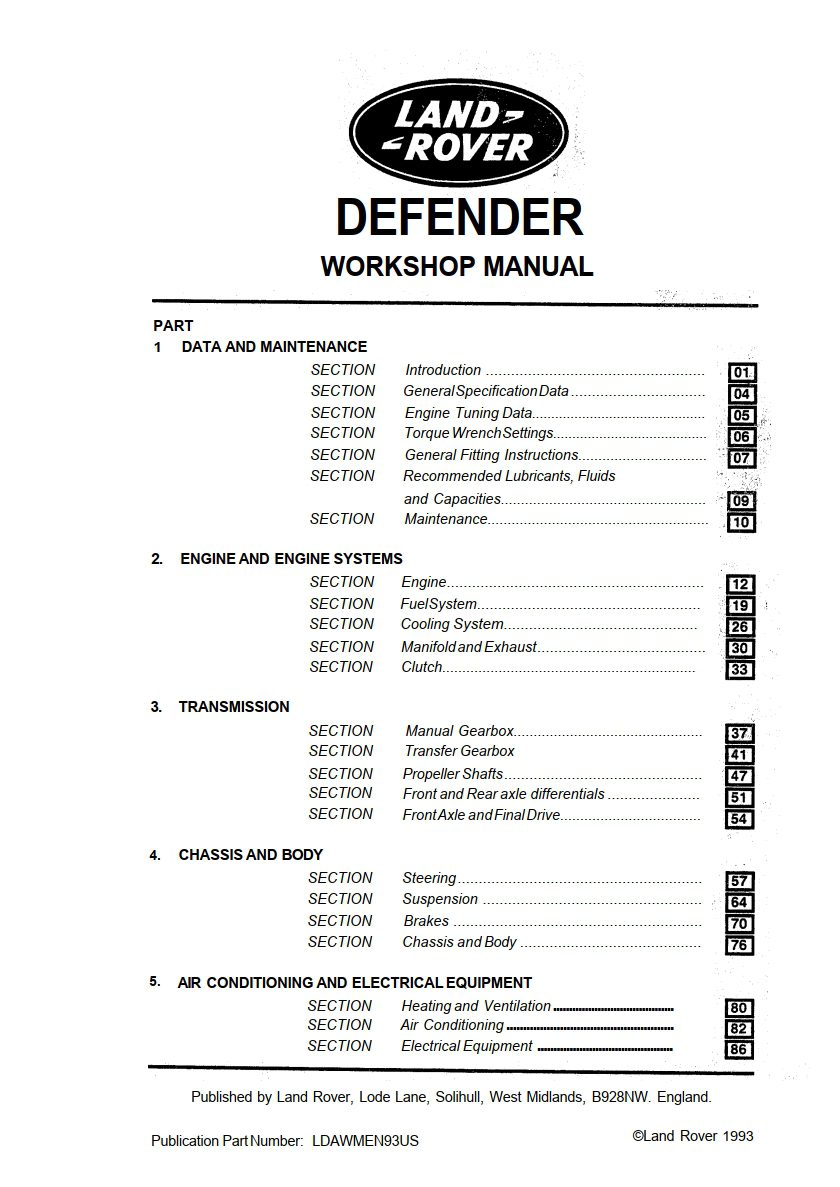 land rover defender 90 1993 workshop manual