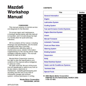 mazda 6 2002 workshop manual