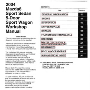 mazda 6 2004 sport sedan workshop manual