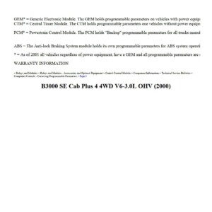 mazda b series 2000 b3000 se cab plus 4wd v6 3.0l ohv workshop manual