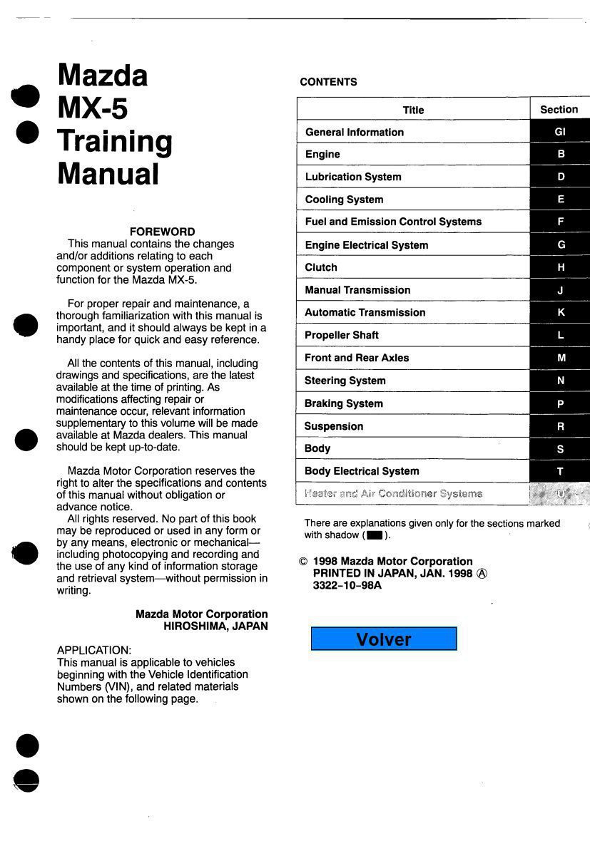 mazda mx 5 1998 workshop manual