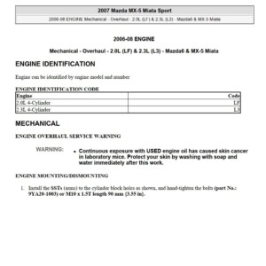 mazda mx 5 2007 workshop manual