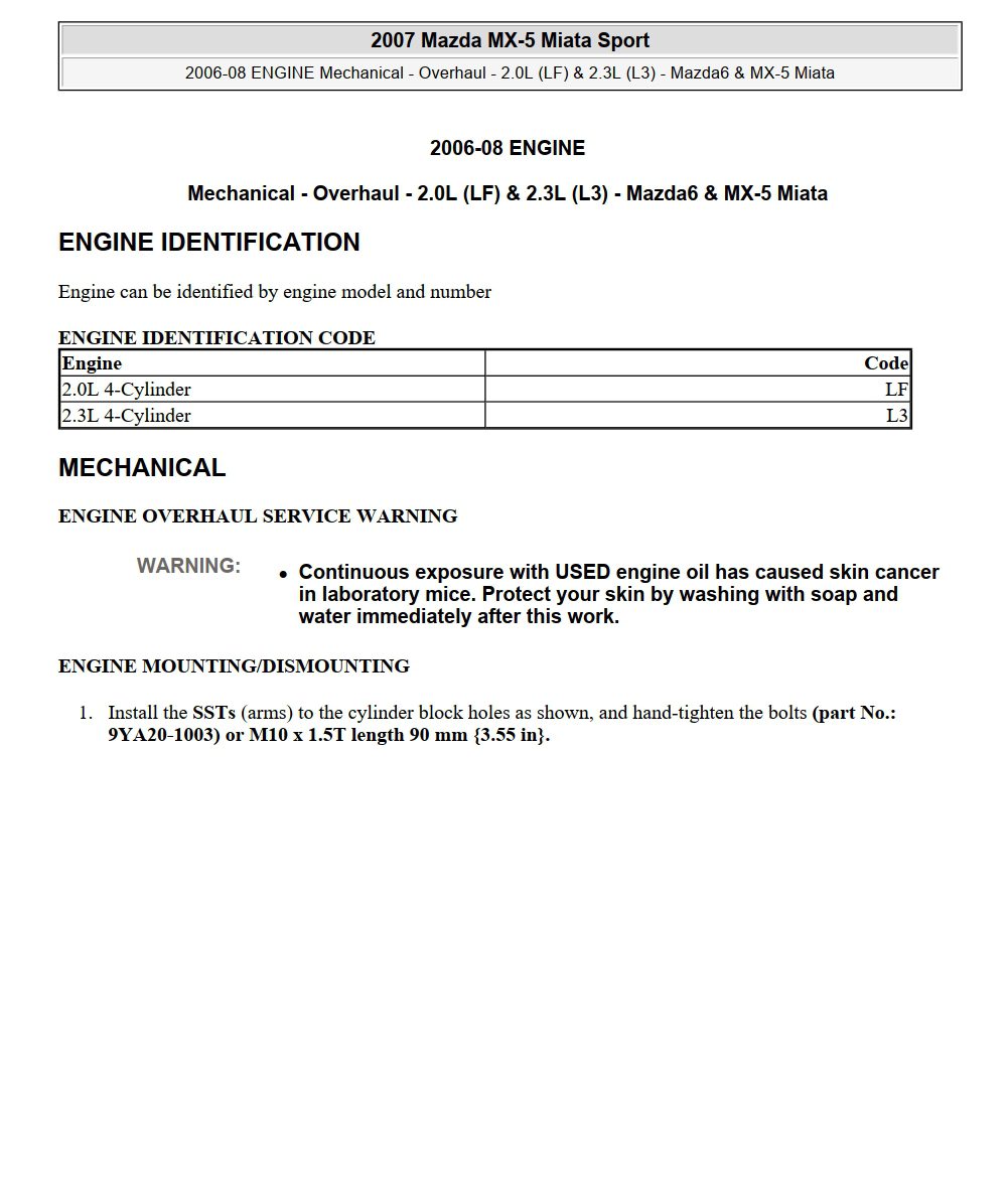 mazda mx 5 2007 workshop manual