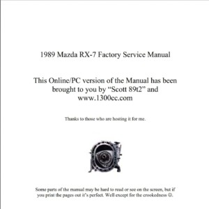mazda rx 7 1989 workshop manual