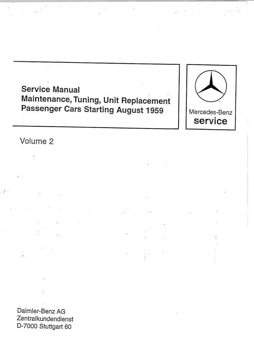 mercedes 190 1959 1967 workshop manual volume ii