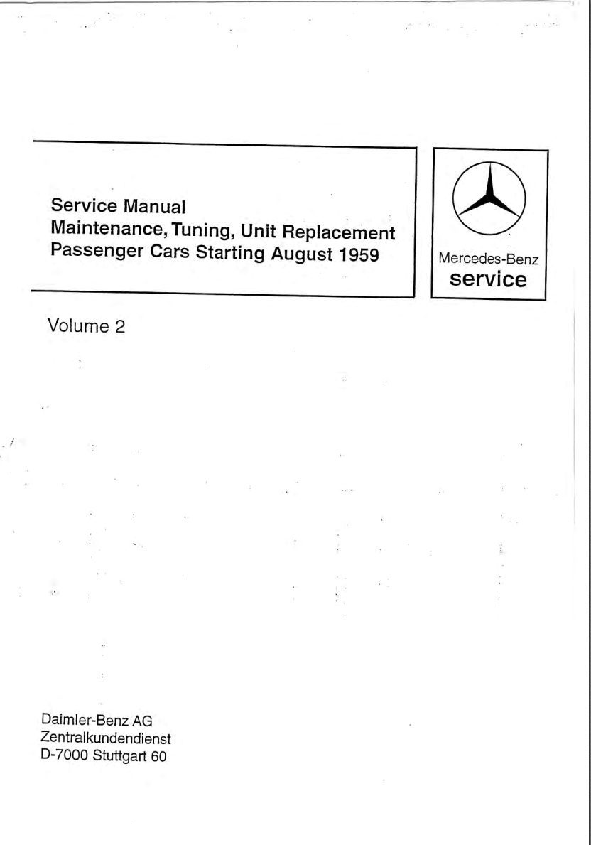 mercedes 200 1959 1967 workshop manual volume ii