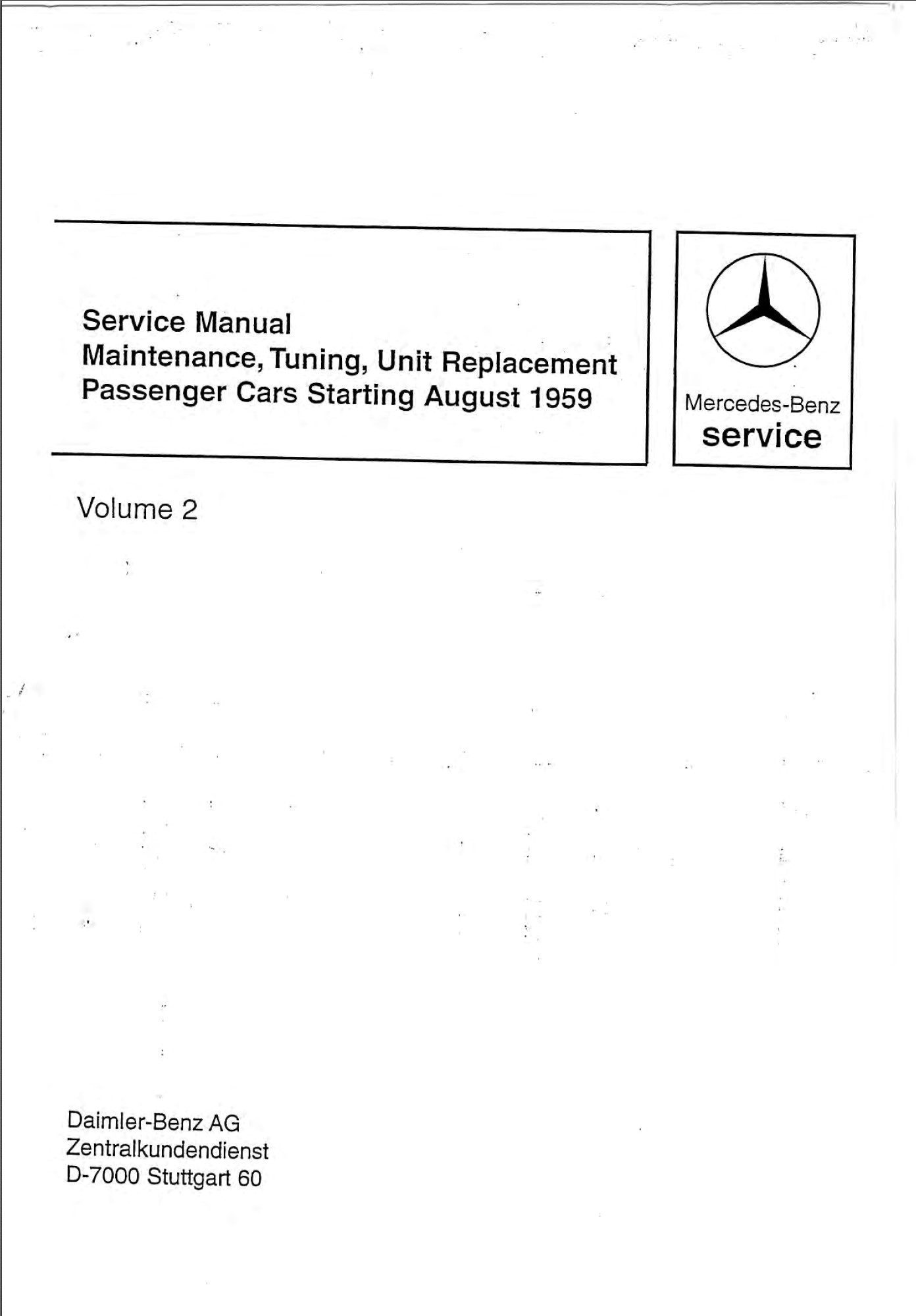 mercedes 220 1959 1967 workshop manual volume ii
