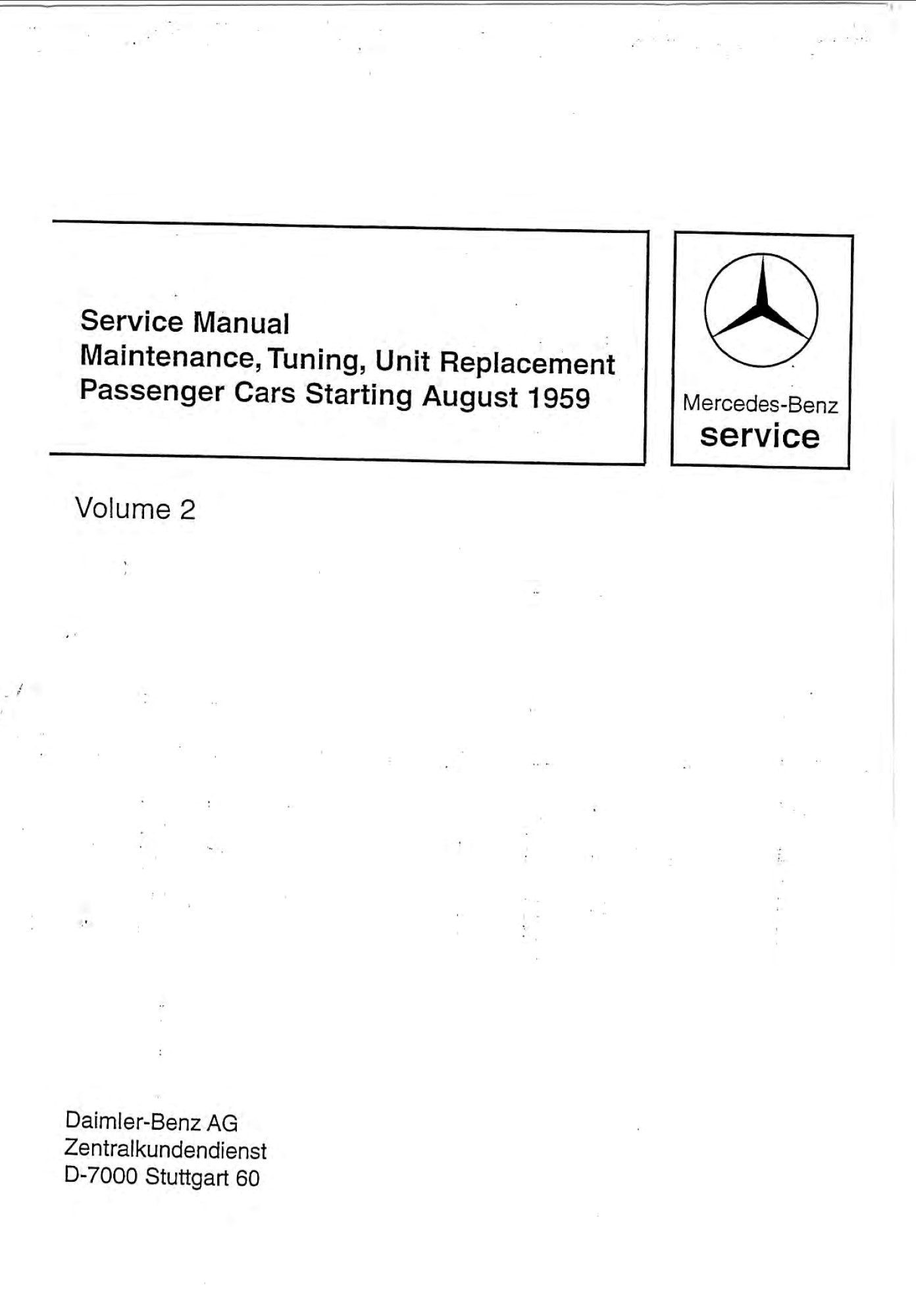mercedes 300 1959 1967 workshop manual volume ii