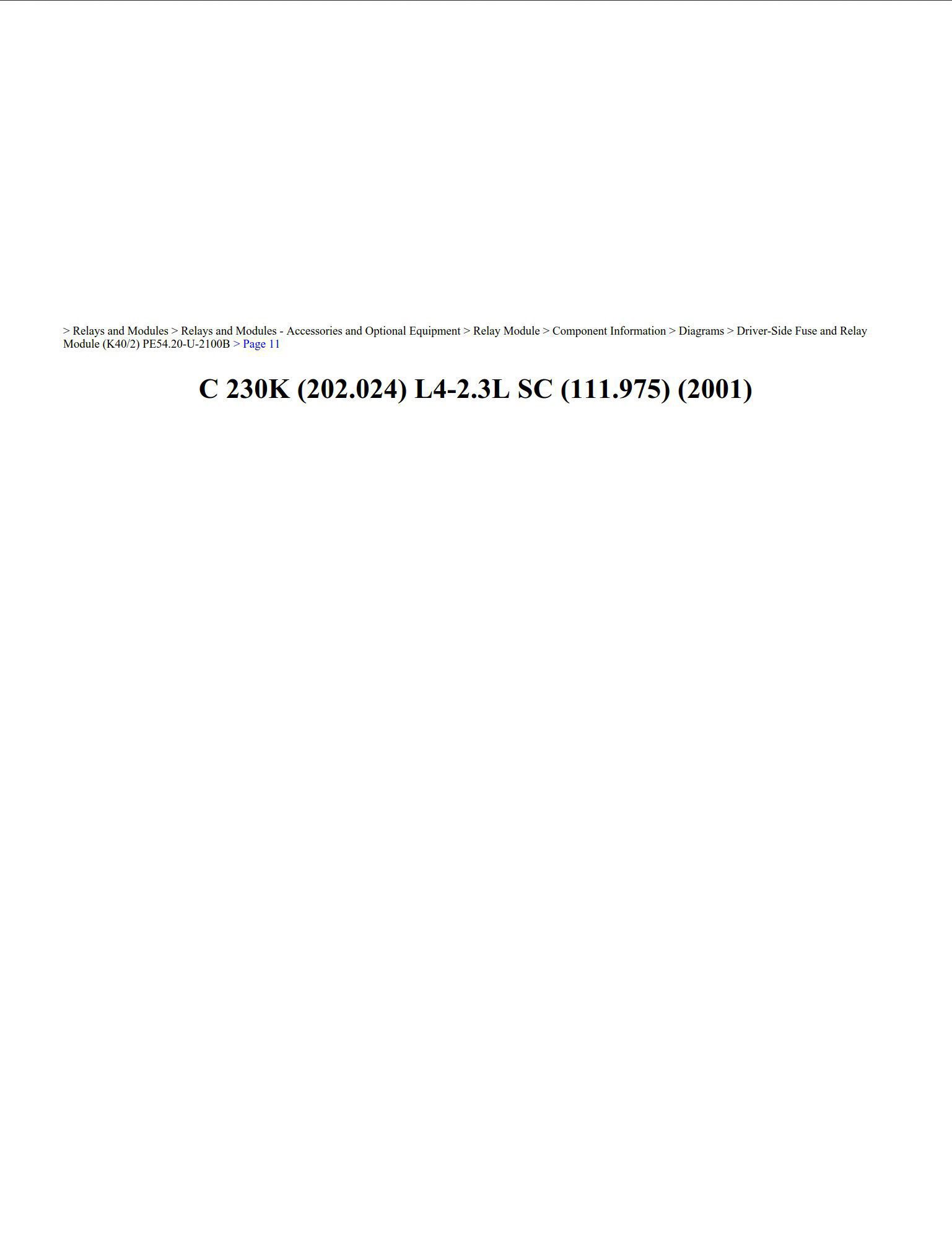 mercedes c 230 2001 2.3l workshop manual
