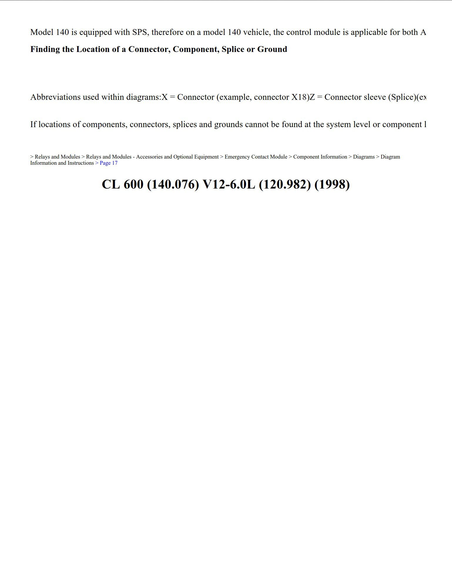mercedes cl 600 1998 6.0l workshop manual