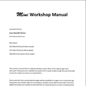 mini cooper 1972 workshop manual