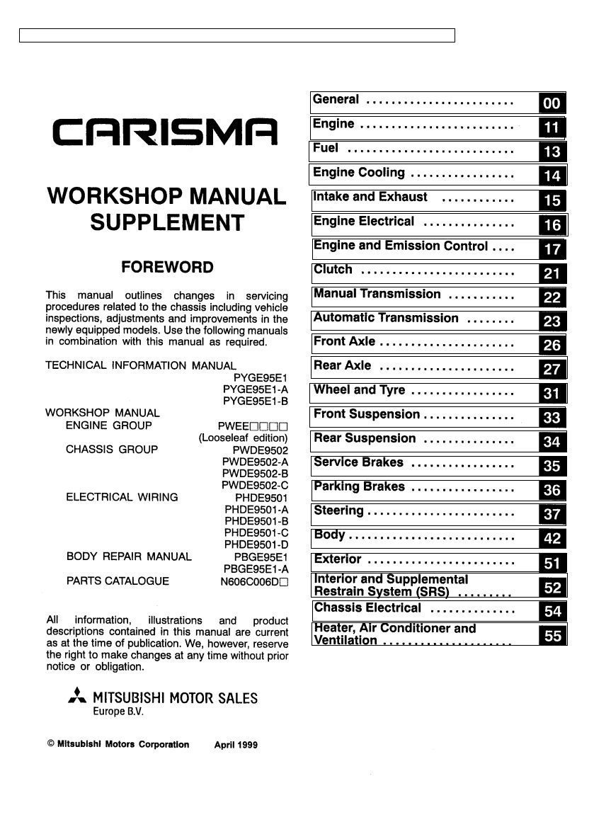 mitsubishi carisma 1999 2000 workshop manual