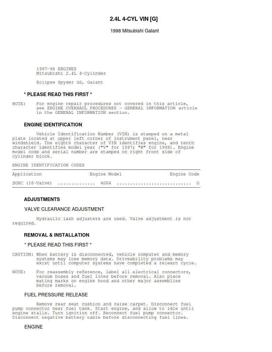 mitsubishi galant 1998 workshop manual