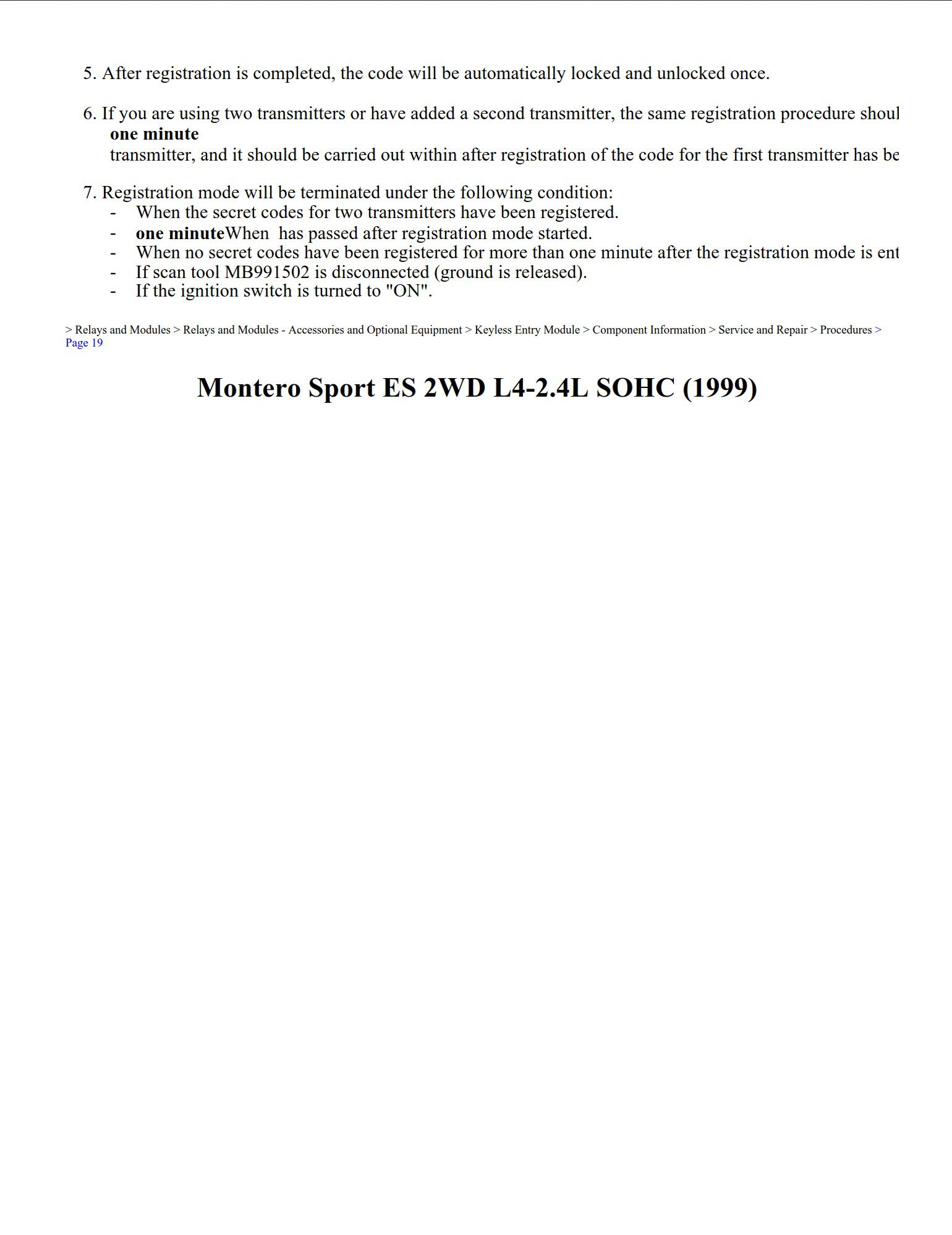 mitsubishi montero 1999 2wd 2.4l sohc workshop manual