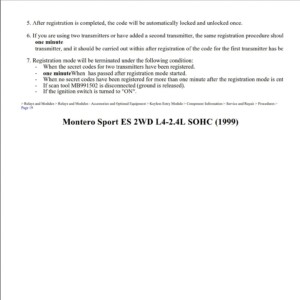 mitsubishi montero 1999 2wd l4 2.4l sohc workshop manual