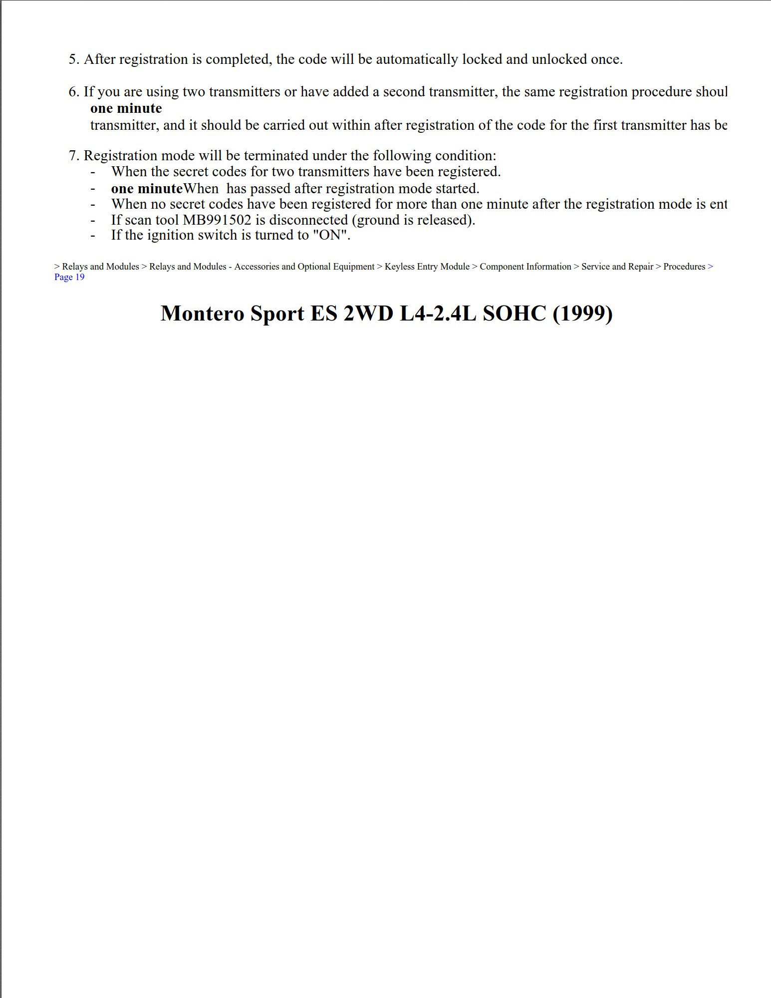 mitsubishi montero 1999 2wd l4 2.4l sohc workshop manual