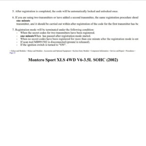 mitsubishi montero 2002 xls 4wd 3.5l sohc workshop manual
