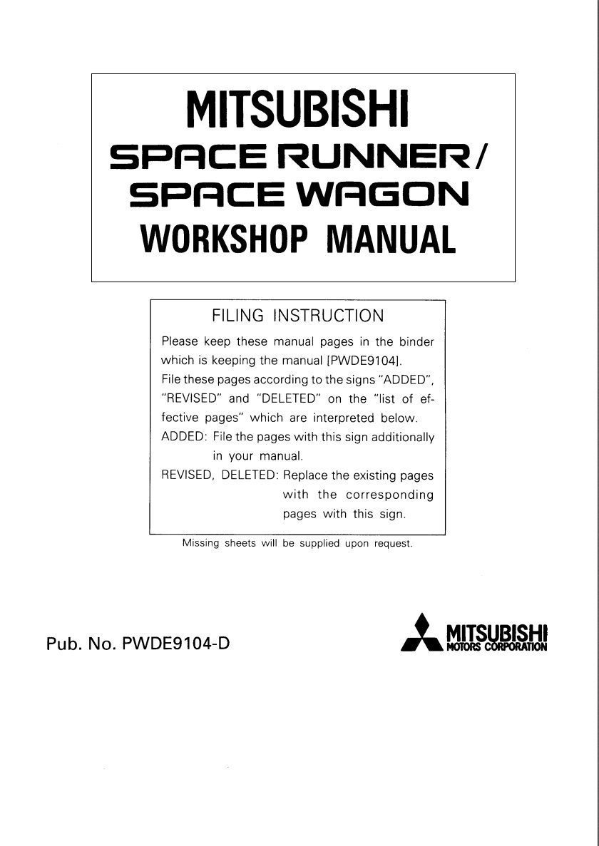 mitsubishi space wagon 1992 1997 workshop manual
