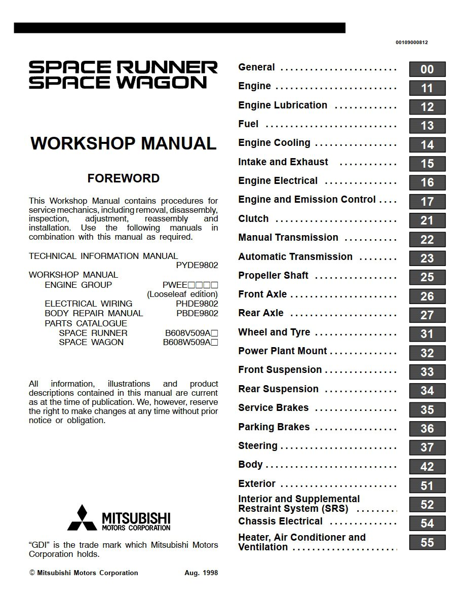 mitsubishi space wagon 2000 workshop manual
