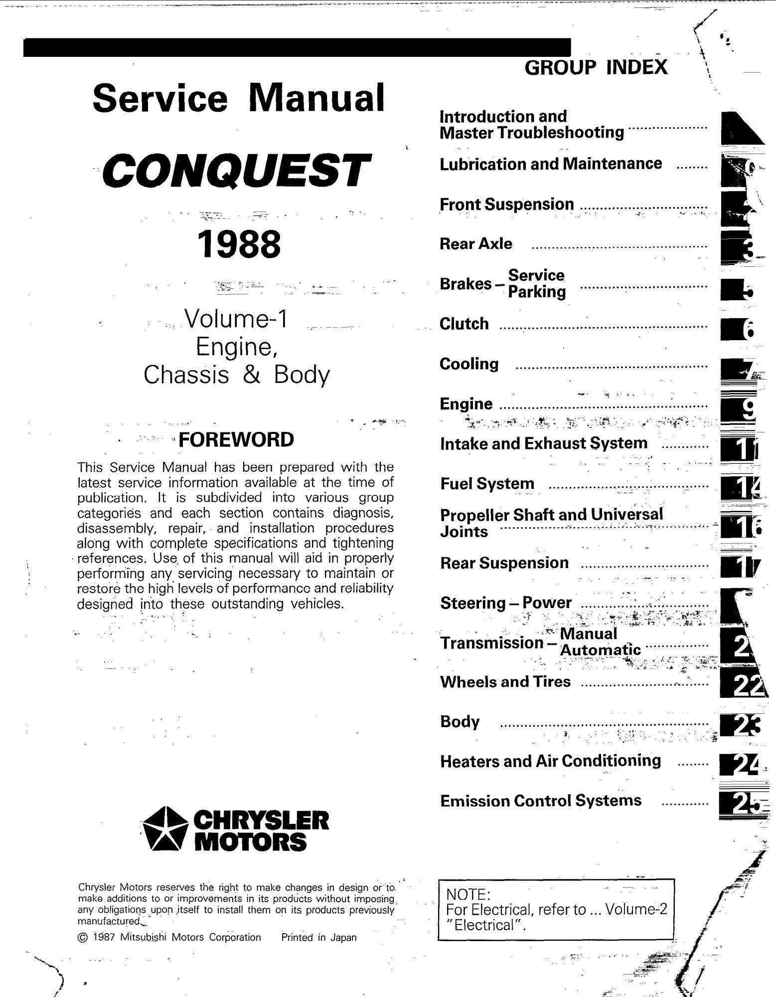 mitsubishi starion 1988 workshop manual