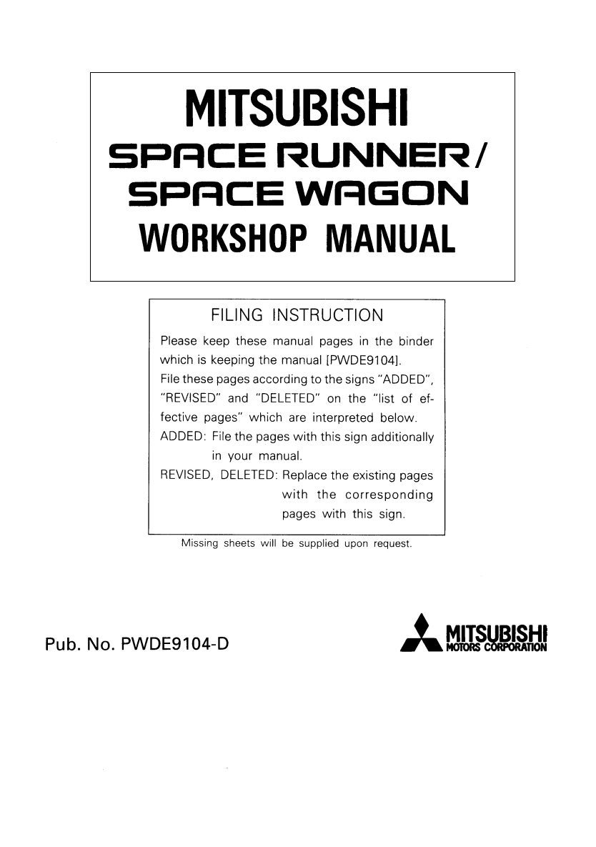 mitsubisihi space runner 1992 1997 workshop manual