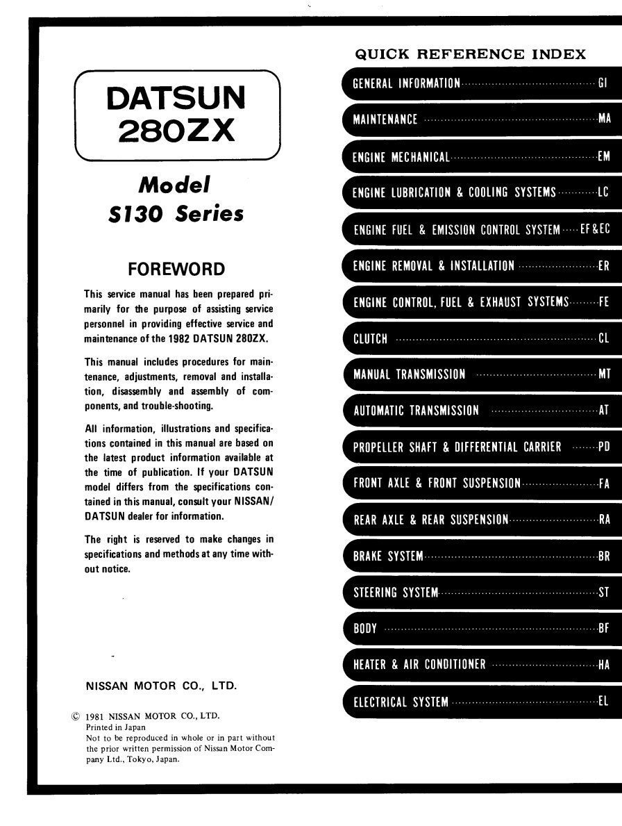 nissan 280zx 1982 workshop manual
