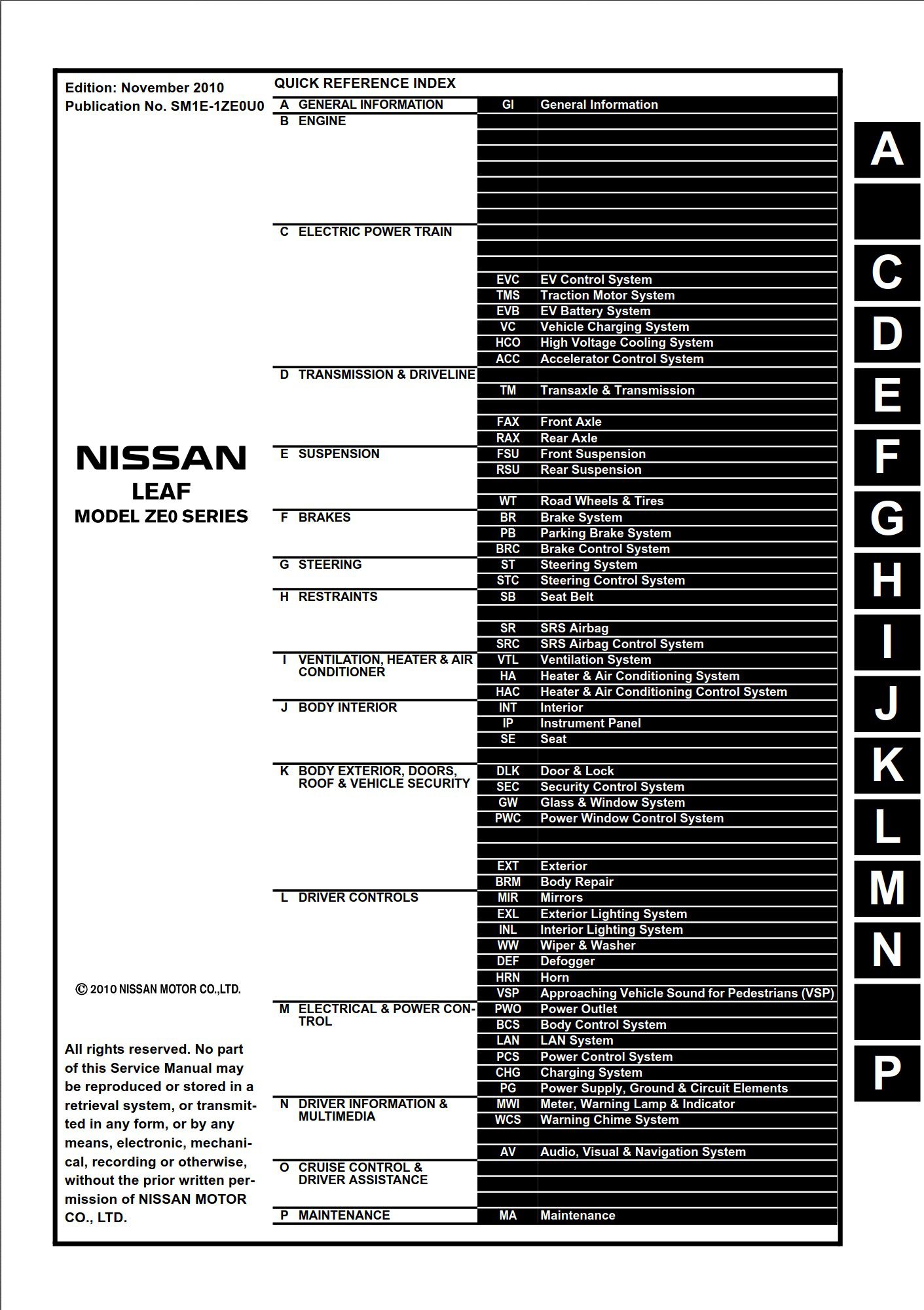 nissan leaf 2010 workshop manual