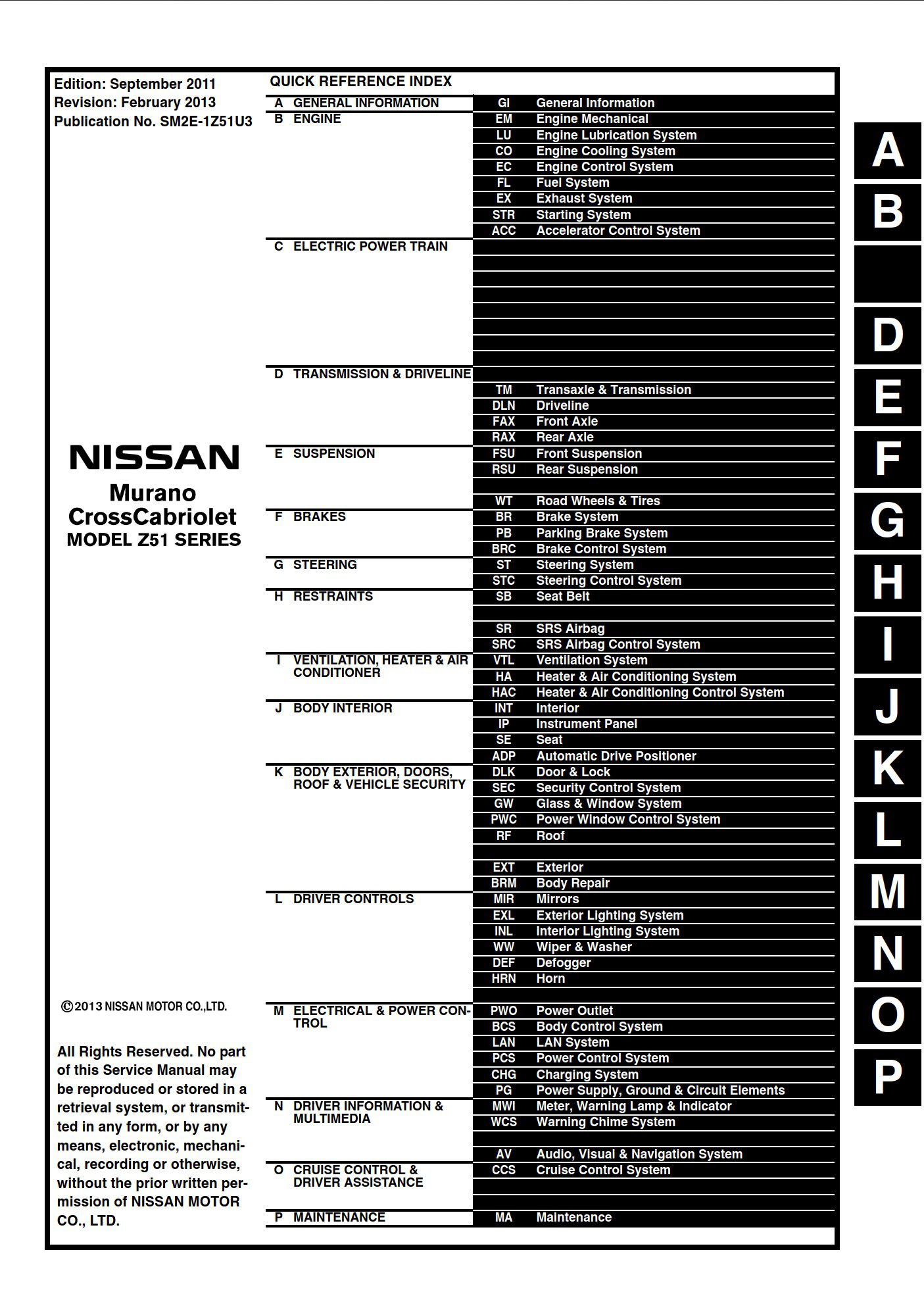 nissan murano z51 2012 (sm2e 1z51u3) crosscabriolet repair manual