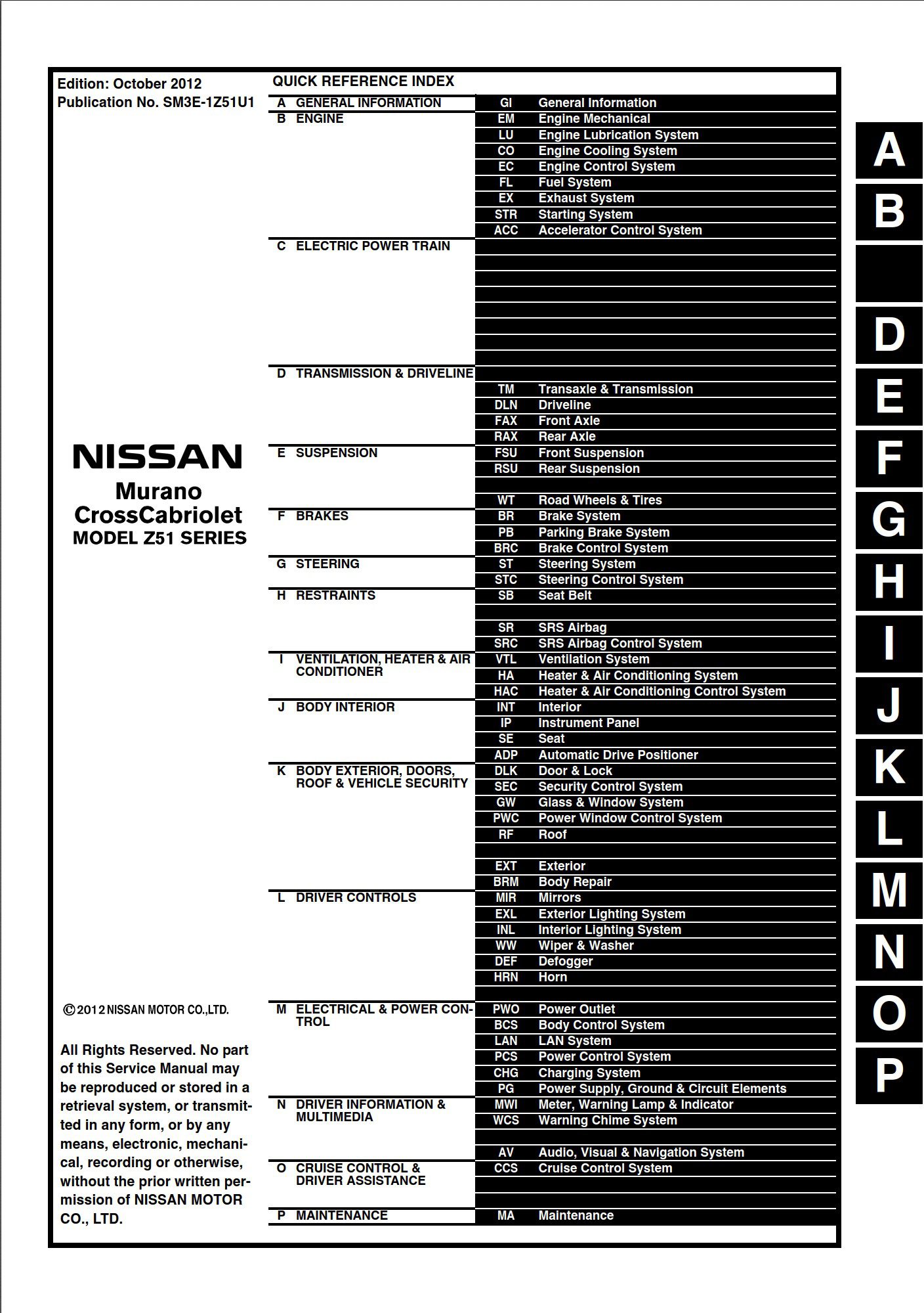 nissan murano z51 2013 (sm3e 1z51u1) cross cabriolet repair manual