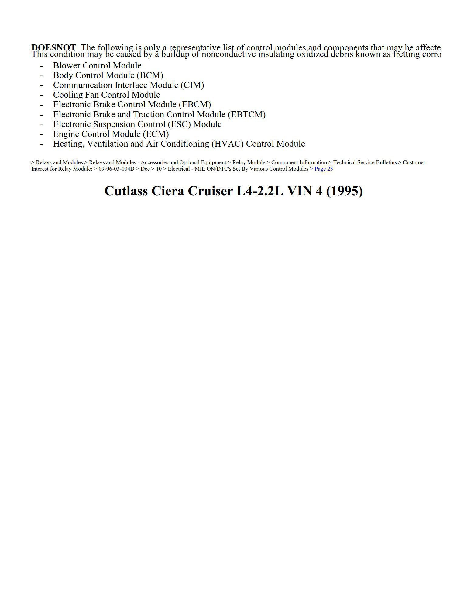 oldsmobile cutlass 1995 ciera cruiser 2.2l workshop manual
