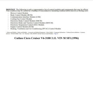 oldsmobile cutlass 1996 cruiser v6 3.1l workshop manual