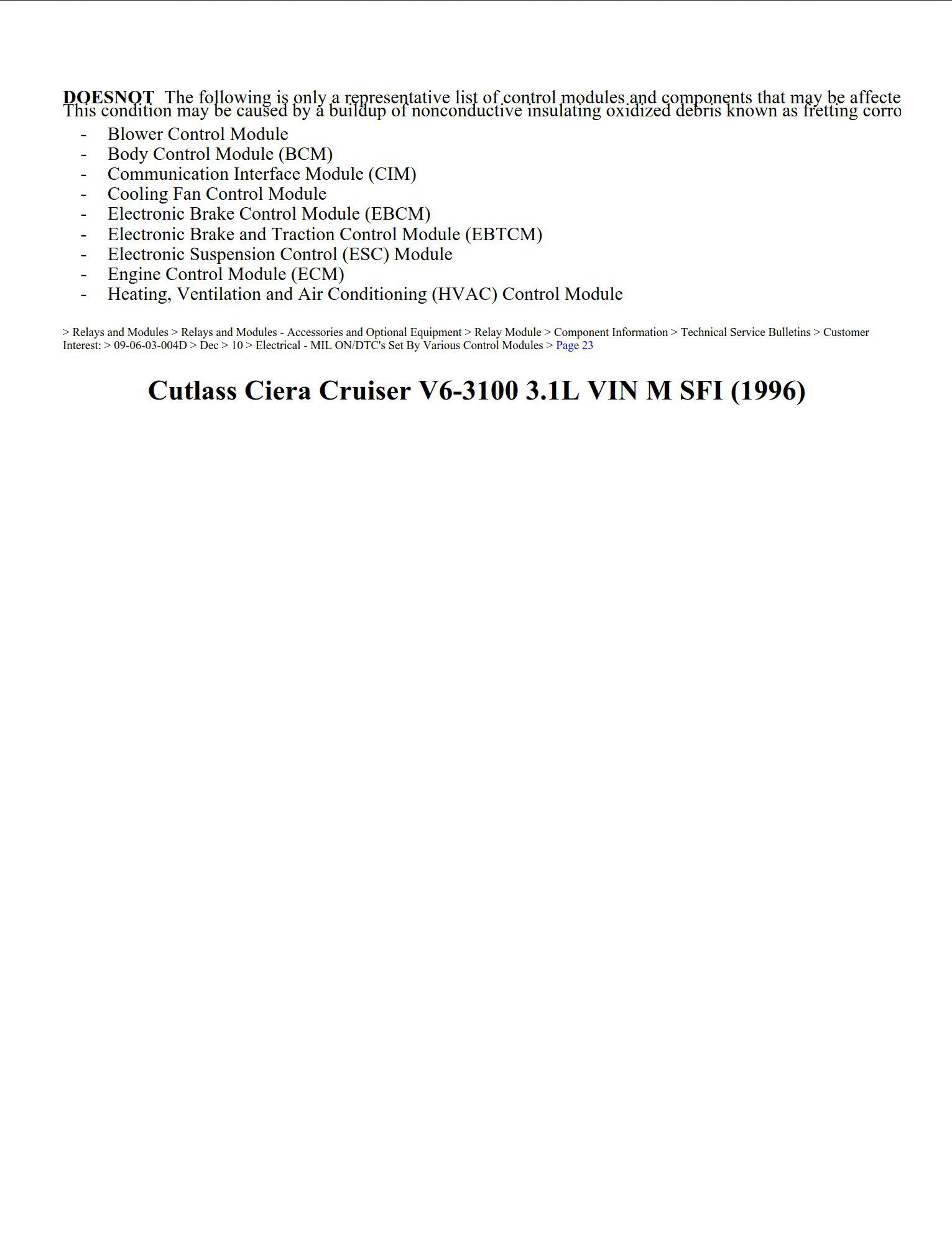 oldsmobile cutlass 1996 cruiser v6 3.1l workshop manual