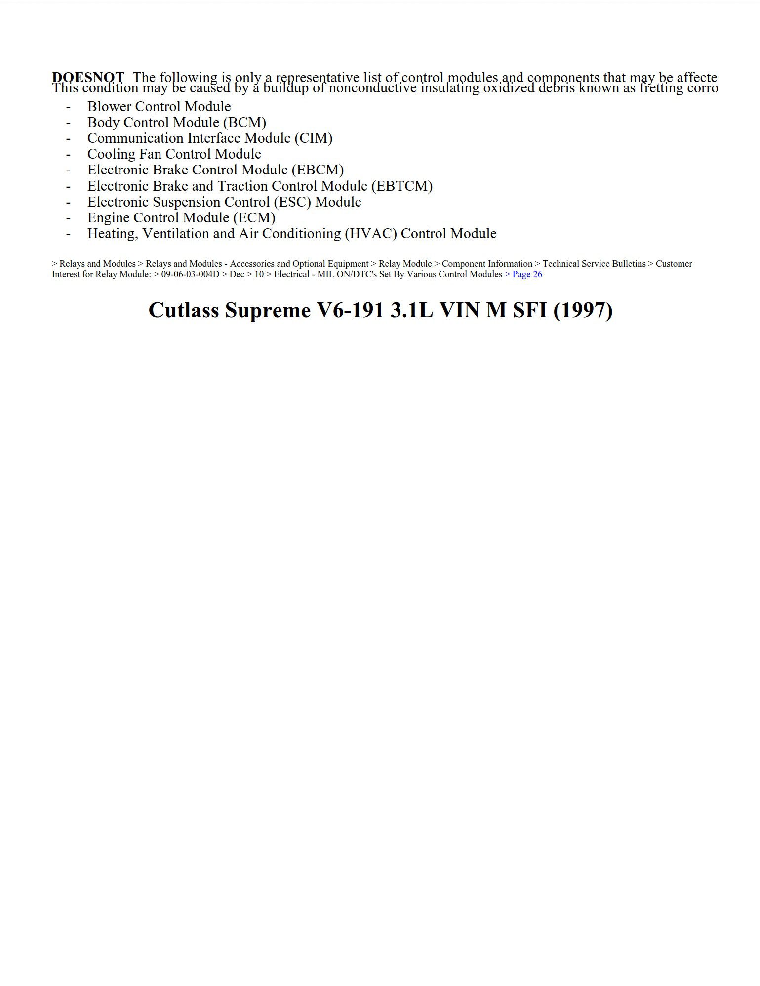 oldsmobile cutlass 1997 supreme 3.1 workshop manual