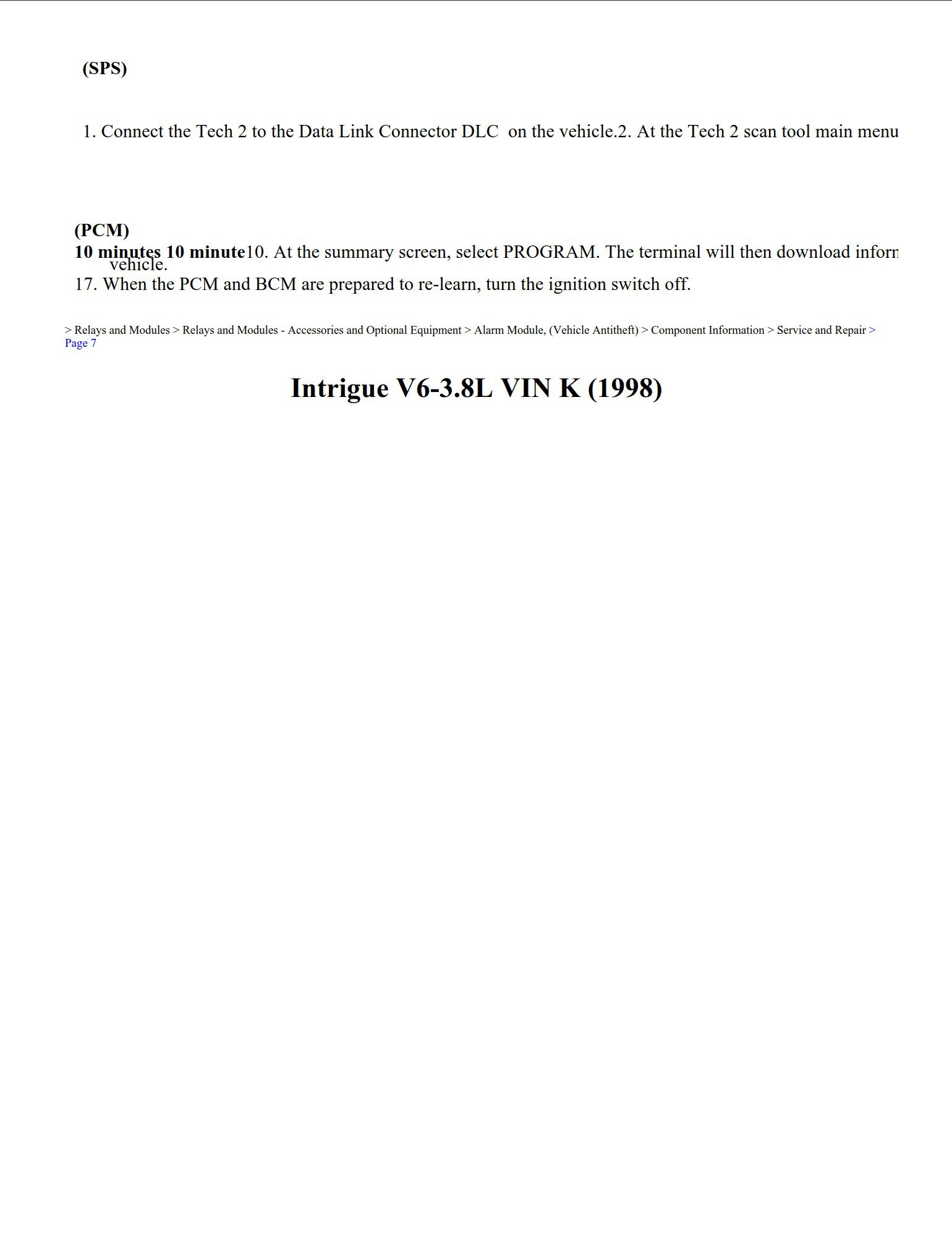 oldsmobile intrigue 1998 3.8l vin k workshop manual