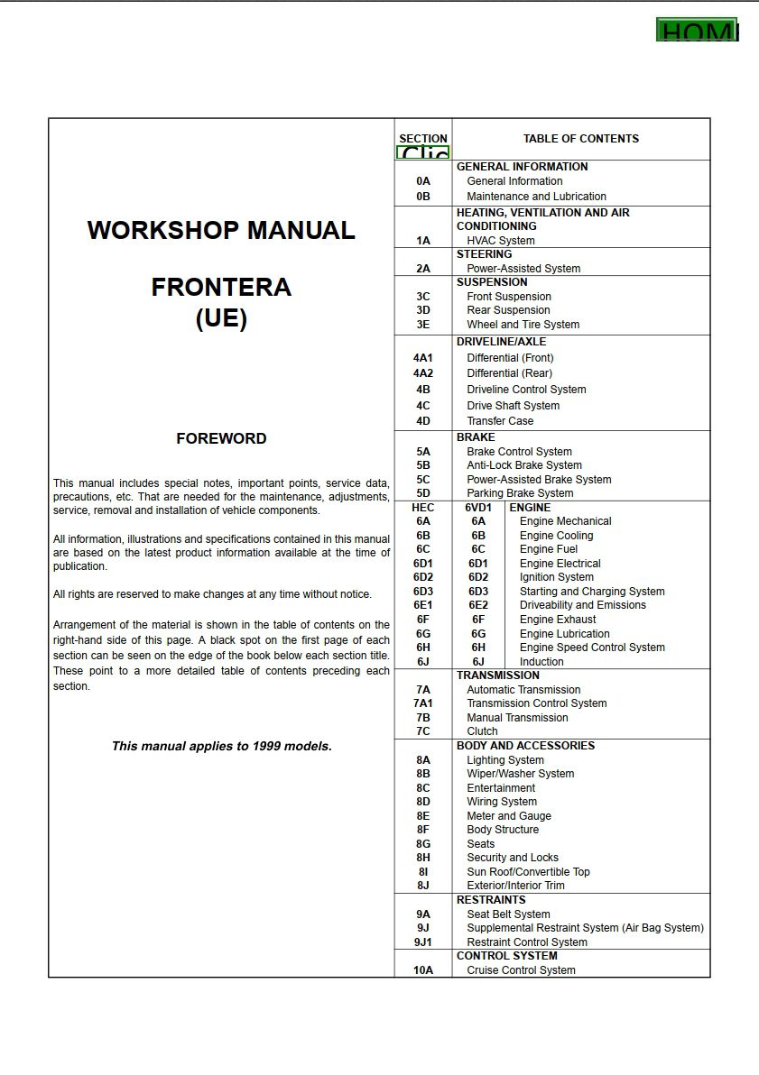 opel frontera 2000 workshop repair manual
