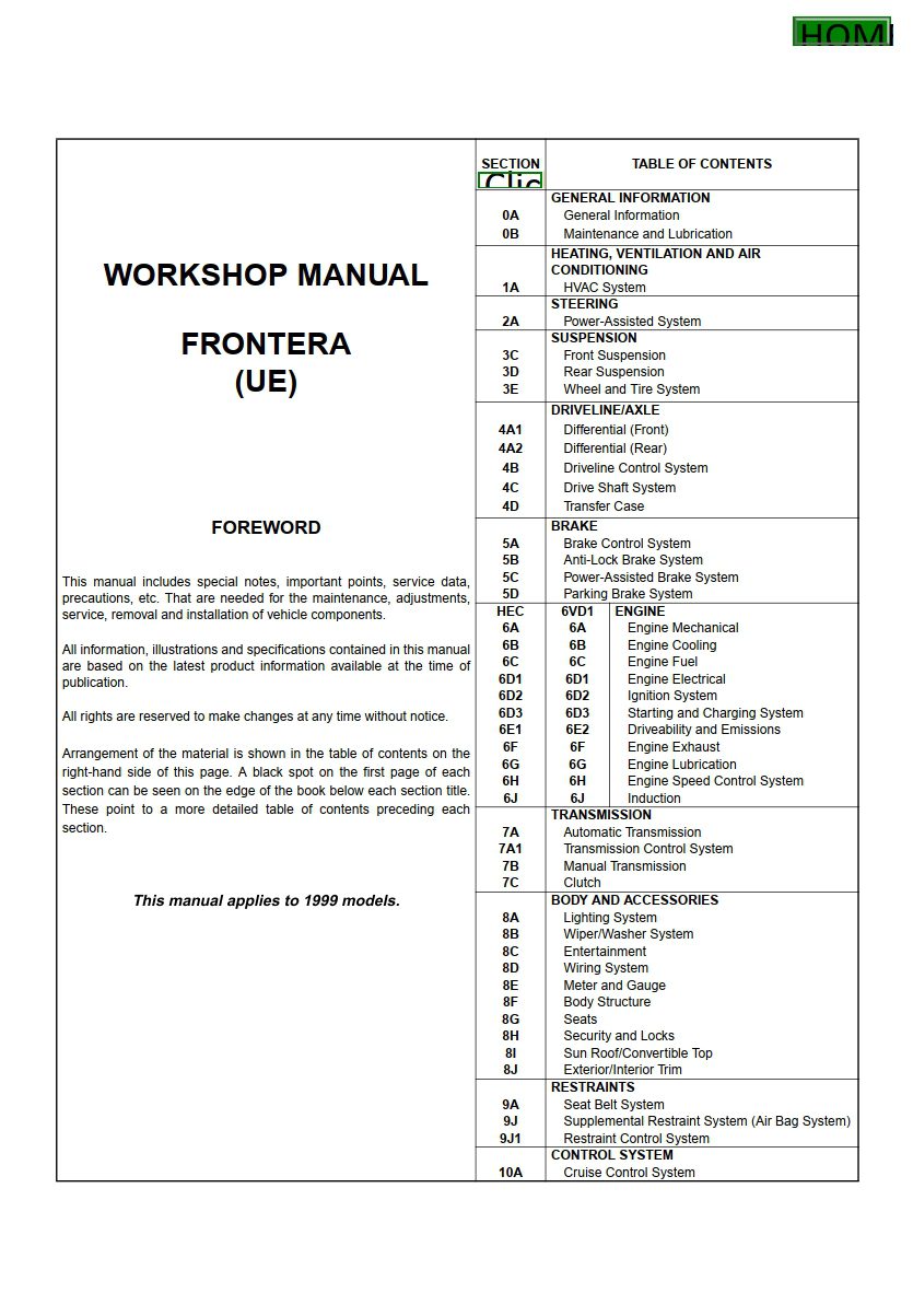 opel frontera 2001 workshop repair manual