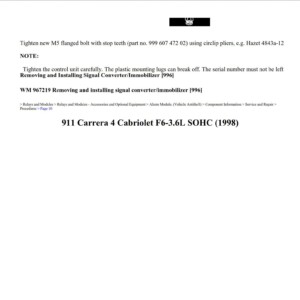 porsche 911 1998 carrera 4 cabriolet 3.6l sohc workshop manual