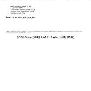 saab 9 5 1999 sedan 3.0l turbo workshop manual