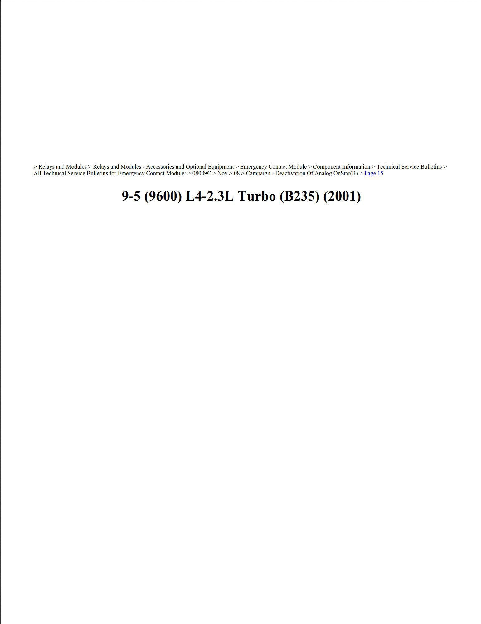 saab 9 5 2001 (9600) 2.3l workshop manual